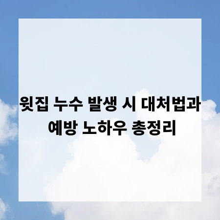 윗집 누수 발생 시 대처법과 예방 노하우 총정리