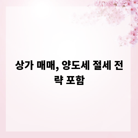상가 매매, 양도세 절세 전략 포함