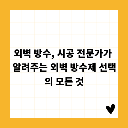 외벽 방수, 시공 전문가가 알려주는 외벽 방수제 선택의 모든 것