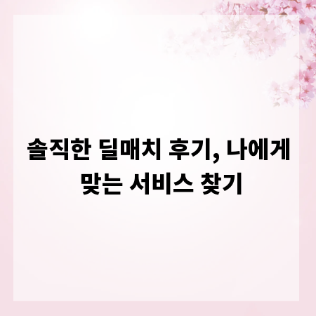 솔직한 딜매치 후기, 나에게 맞는 서비스 찾기