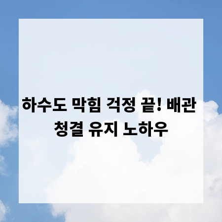 하수도 막힘 걱정 끝! 배관 청결 유지 노하우