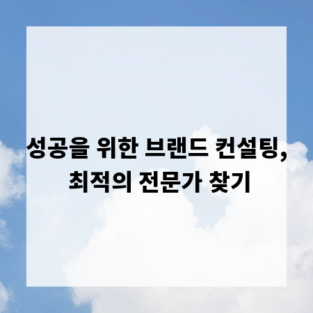 성공을 위한 브랜드 컨설팅, 최적의 전문가 찾기