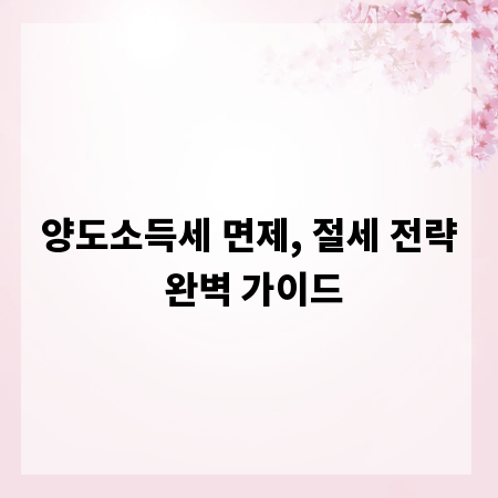 양도소득세 면제, 절세 전략 완벽 가이드