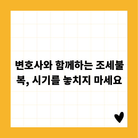 변호사와 함께하는 조세불복, 시기를 놓치지 마세요