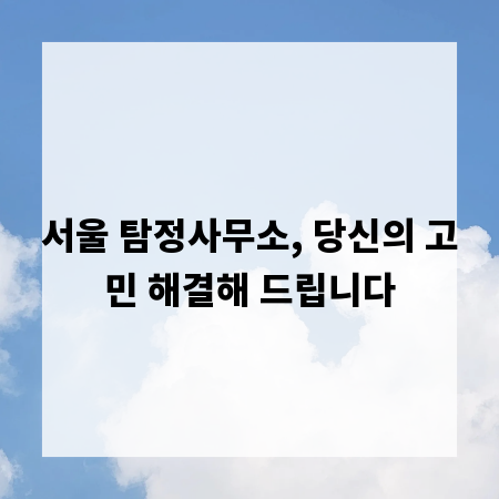 서울 탐정사무소, 당신의 고민 해결해 드립니다