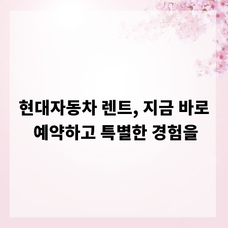 현대자동차 렌트, 지금 바로 예약하고 특별한 경험을