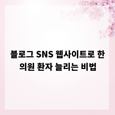 블로그 SNS 웹사이트로 한의원 환자 늘리는 비법