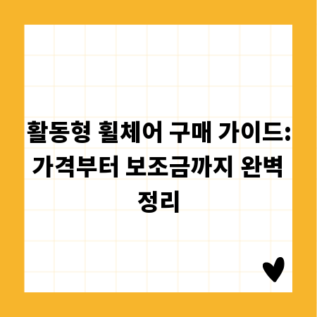 활동형 휠체어 구매 가이드: 가격부터 보조금까지 완벽 정리