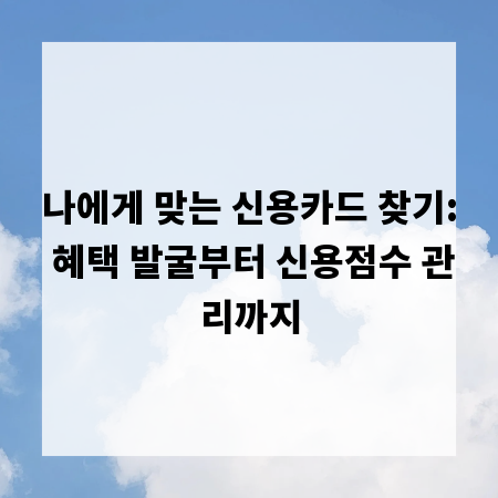 나에게 맞는 신용카드 찾기: 혜택 발굴부터 신용점수 관리까지