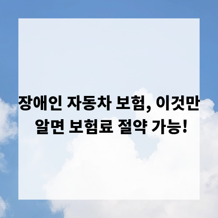 장애인 자동차 보험, 이것만 알면 보험료 절약 가능!
