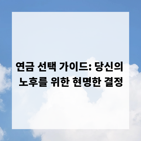 연금 선택 가이드: 당신의 노후를 위한 현명한 결정