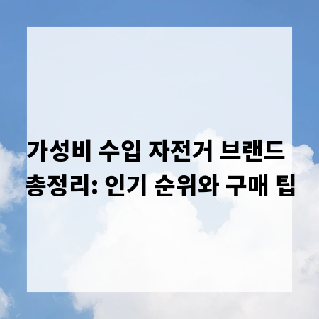 가성비 수입 자전거 브랜드 총정리: 인기 순위와 구매 팁