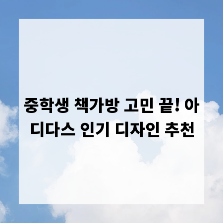 중학생 책가방 고민 끝! 아디다스 인기 디자인 추천