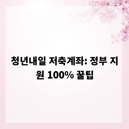 청년내일 저축계좌: 정부 지원 100% 꿀팁
