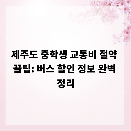 제주도 중학생 교통비 절약 꿀팁: 버스 할인 정보 완벽 정리