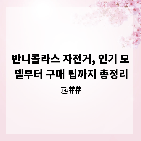 반니콜라스 자전거, 인기 모델부터 구매 팁까지 총정리
##