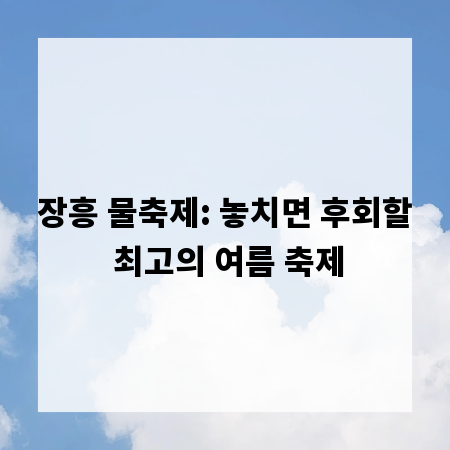장흥 물축제: 놓치면 후회할 최고의 여름 축제