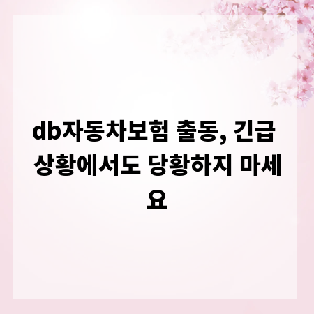 db자동차보험 출동, 긴급 상황에서도 당황하지 마세요
