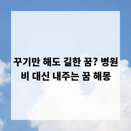 꾸기만 해도 길한 꿈? 병원비 대신 내주는 꿈 해몽