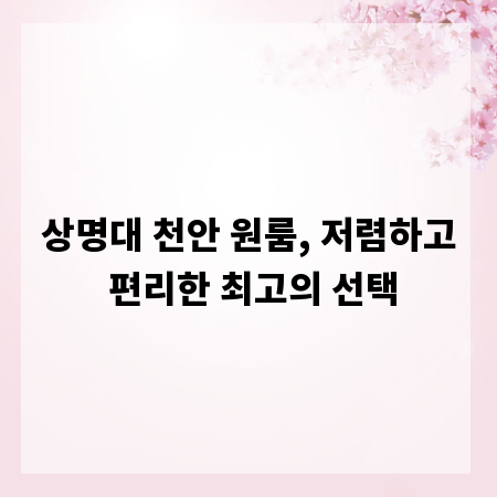 상명대 천안 원룸, 저렴하고 편리한 최고의 선택